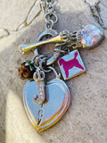 Juicy Couture Dog Heart Rhinestone Crown Silver Tone Charm Toggle 19" Necklace