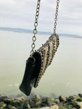 Vintage Authentic Ecoté Petite Black Magnetic Purse W Gold Sequins & Chain Strap