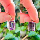 Vintage Sterling Silver 925 Amethyst Rectangle Faceted Gem Stone Pendant 7.2g