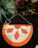 Authentic signature Coach coin purse/key chain. Orange Patten leather