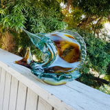 Blue Orange Colorful Fish Artisan Hand Blown Art Glass Swordfish Bowl Sculpture