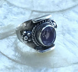 Antique Modernist 925 Sterling Silver Faceted Amethyst Ring Sz 8