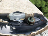 Antique Art Nouveau Ornate Verdigris Copper Metal Faceted Crystal Faucet Handle