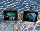 Vintage Rare Swank Gold Tone Metal + Abalone Shell Inlaid Elephant Cufflinks