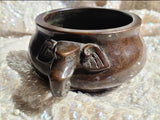 Antique 19th Century Signed Chinese Solid Bronze Elephant Bowl 3.07lb