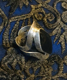 Vintage Signed 950 Sterling Silver Black Onyx Modernist Wave Adjustable Ring