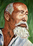 Original Painting Signed By Artist Holzapfel Old Asian Man Art Portrait Framed