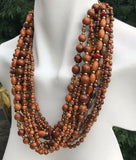 Joan Rivers Multi Strand Brown Wooden Red Beads Necklace