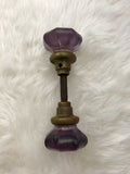 Antique Purple Amethyst Glass And Bronze Door Handle Knob