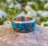 Vintage Sterling Silver 925 Turquoise Stone Mosaic Band Ring 6.77g Size 4.75 / 5