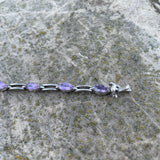 Sterling Silver Signed 925 Faceted Marquise Amethyst Stone Link Bracelet