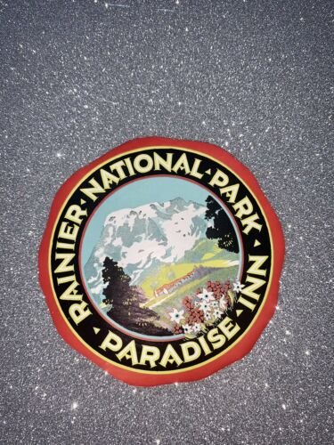 1930's Hotel Luggage Label Paradise Inn Rainier National Park USA Advertising