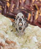 Antique Art Deco Filigree Ornate Sterling Silver 925 3 Stone Ring 3.5g Size 5