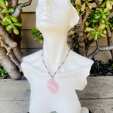 Vintage Faceted Rose Quartz Large Pendant Pink Pearl Beaded Clasp Necklace