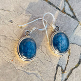 Sterling Silver 925 Blue Moonstone Gem Stone Round Dangle Drop Earrings 5.8g