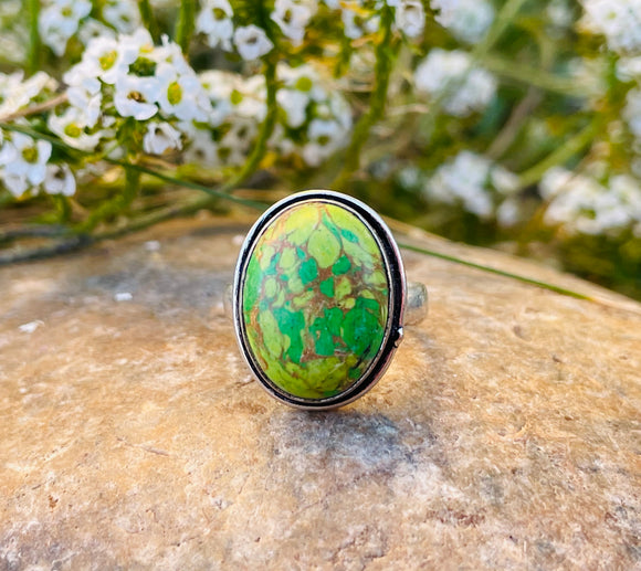 Sterling Silver 925 Copper Green Turquoise Stone Ring 3.9g Size 5