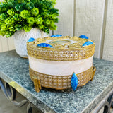 Antique Ornate Brass Victorian Rose Alabaster & Blue Stone Trinket Box Germany