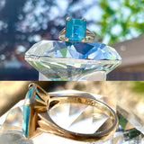 10KT Antique Art Deco 10K Yellow Gold Blue Topaz Emerald Cut Gem Stone 5.5 Ring
