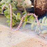 Vintage Genuine Pink Fresh Water Pearl Bead Sterling Silver 925 Toggle Bracelet
