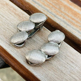Vintage Silver Tone Textured Geometric 3 Oval Shape Drop Clipon Fashion Earrings