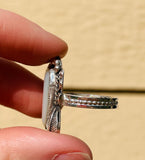 Vintage Sterling Silver 925 Mother of Pearl Long Feather Leaf Ring 5.91 Size 7