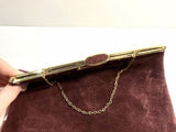 Extra Clothing Brand Designer Signed Maroon Suede Clutch With Gold Tone Accents