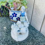White & Blue Porcelain Ceramic Mother Goose and Her Geese Art Decor Figurine