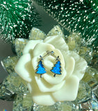 Blue Fire Opal Christmas Tree Star Dangle Sterling Silver 925 Plated Earrings