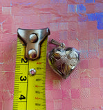 Vintage Ornate Flower Etched 925 Sterling Silver Heart Locket Pendant 3.8g