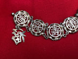 Vintage Sterling Silver 925 Chinese Symbols Link Panel Bracelet 15g
