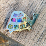 Vintage Alpaca Silver Mexico Inlaid Abalone Shell Mosaic Turtle Brooch Pin 4.6g