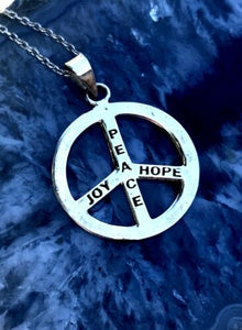 Vintage Signed Sterling Silver 925 Joy Peace Hope Pendant on Sterling Chain