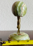 Vintage Brass Gold Tone Onyx Multicolor Stone Unique Candle Holder Art Decor