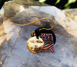 Vintage Mixed Metal Copper Black Gold Filled Moon Face Pierced Dangle Earrings