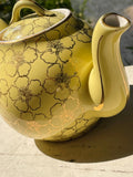 Vintage Yellow Gold Tone Floral Flower Tea Pot Signed Hall Teapot #059