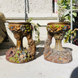 Antique French Artisan Ornate Wood Floral Candlestick Candle Holders 2 Set