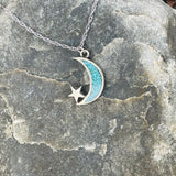 Vintage Sterling Silver 925 Turquoise Stone Crescent Moon Star Necklace 3g