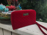 Designer Adrienne Vittadini Studio Red Velvet Gold Tone Clutch Purse Wallet