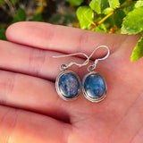 Sterling Silver 925 Blue Moonstone Gem Stone Round Dangle Drop Earrings 5.8g