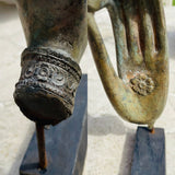 Vintage Metal Bronze Tone Buddha Mantra Hand Spiritual Mounted Wood Art Decor