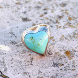 Signed ATI Sterling Silver 925 Mexico Turquoise Stone Heart Ring 9.9g Size 7