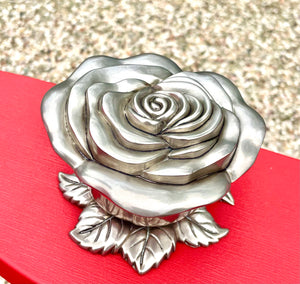 Vintage 4" Godinger Silver Plated Rose Jewelry Trinket Box Metal Flower
