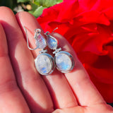 Vintage Sterling Silver 925 Moonstone Gem Dangle Drop Pierce Hinge Earrings 8.5g