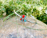 Sterling Silver 925 Bee Turquoise Coral Mosaic Stone Bumblebee Cuff Bracelet
