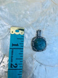 Vintage Sterling Silver 925 Blue Turquoise Stone Etched Bali Style Pendant
