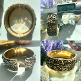 Vintage Repousse Gothic Gold & Silver Tone High Relief Hinged Bangle Bracelet