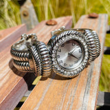 Accutime Watch Corp Japan Silver Tone Ribbed White Rhinestone Ladies Wrist Watch