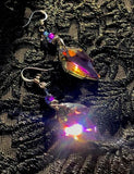 Beautiful Aurora Borealis Colored Stone Silver Tone Drop Hook Pierced Earrings