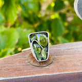 Unique Peridot Green Stone Modernist Sterling Silver 925 Ring 3.9g Size 7.25
