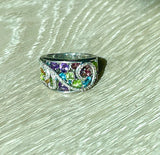 Signed AI Fine Sterling Silver 925 Multi Color Gem Stone Swirl Ring 6g Size 6.5